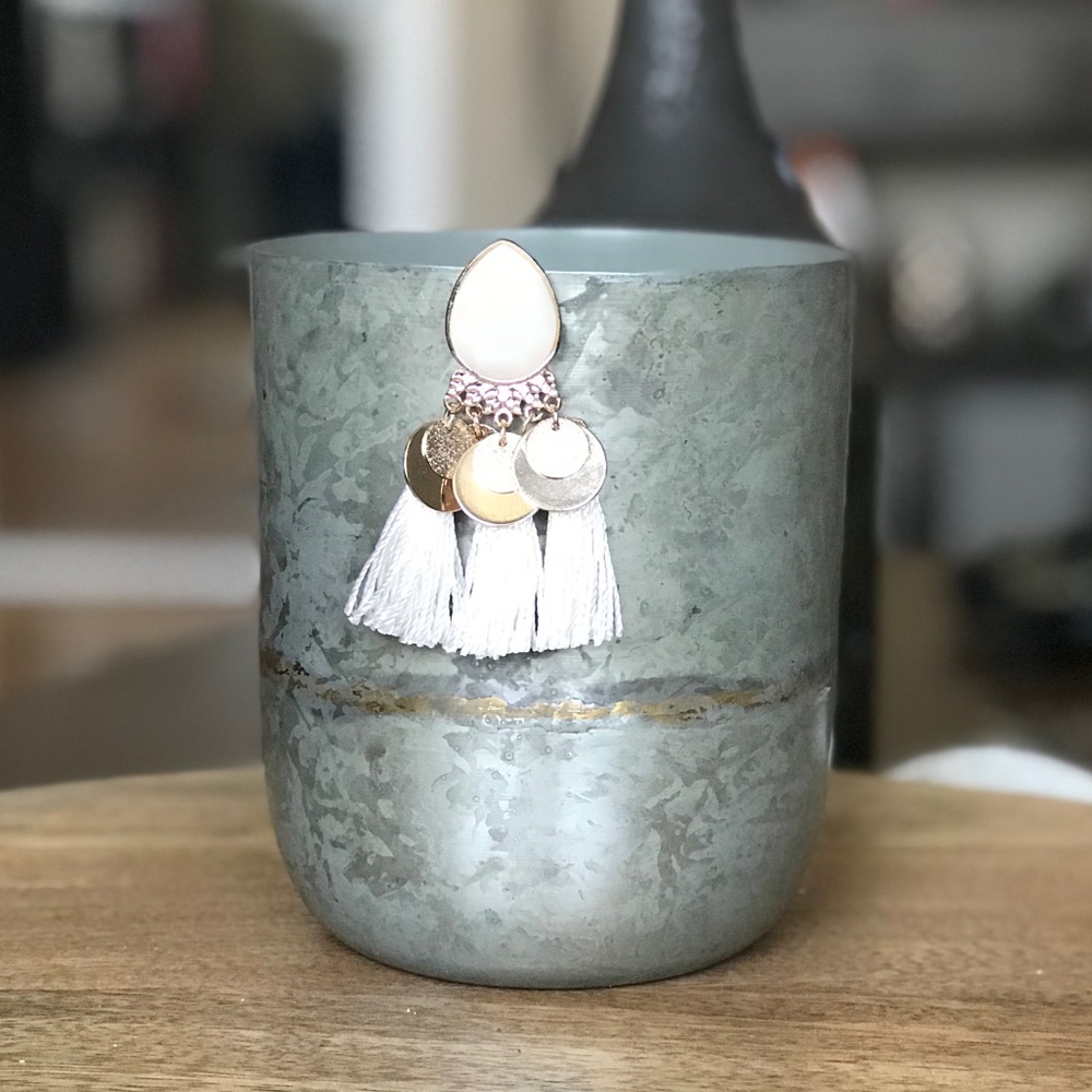 New gold and white tassel earrings